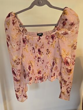 Express Floral Smocked Blouse w/Puff Sleeves